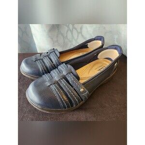 Clarks Carleigh Eliza Navy Leather Slip On Flats Loafers Size 8 1/2 W